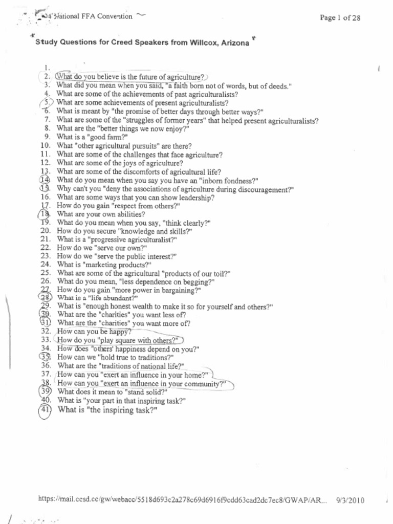 Potential Creed Speaking Questions | PDF
