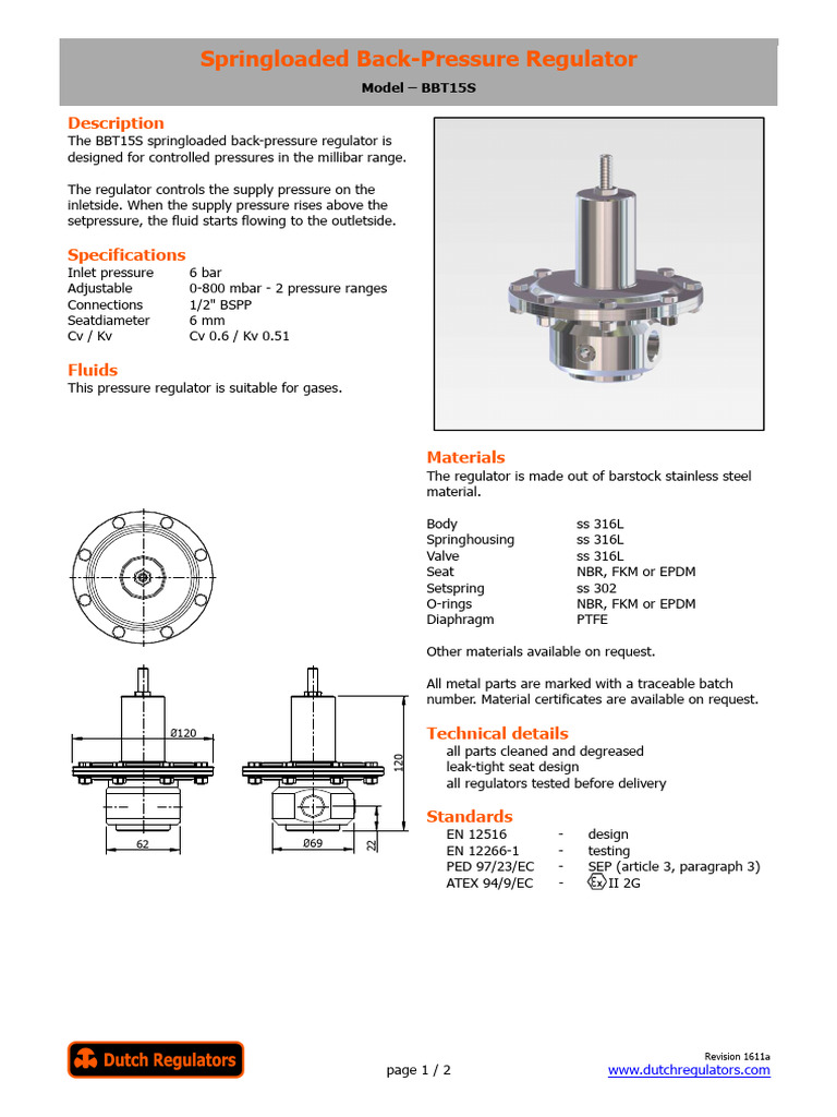 Springloaded Back-Pressure Regulator | PDF | Gas Technologies ...