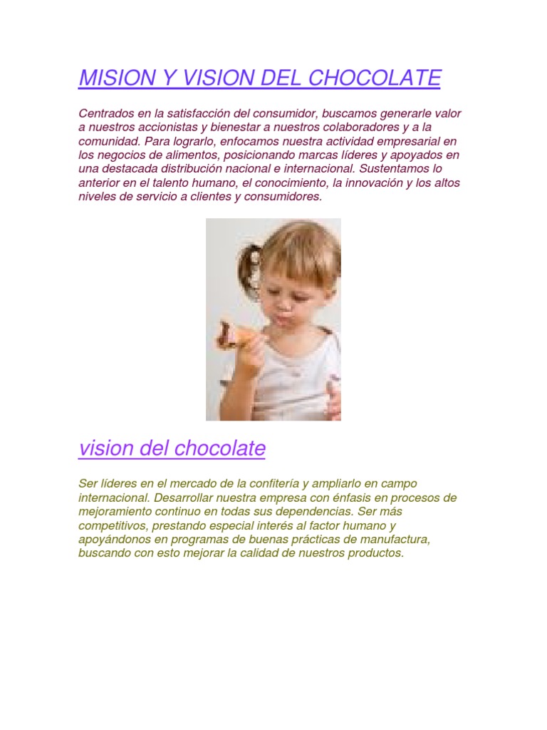 Mision y Vision Del Chocolate PDF Chocolate Antioxidante