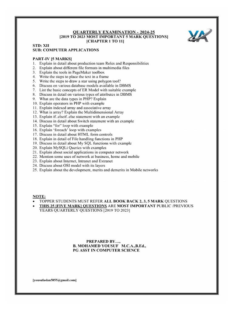 Xii Ca 5 Mark Imp | PDF