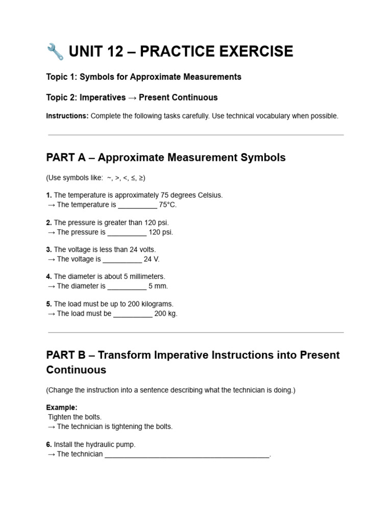 ? Unit 12 - Practice Exercise | PDF