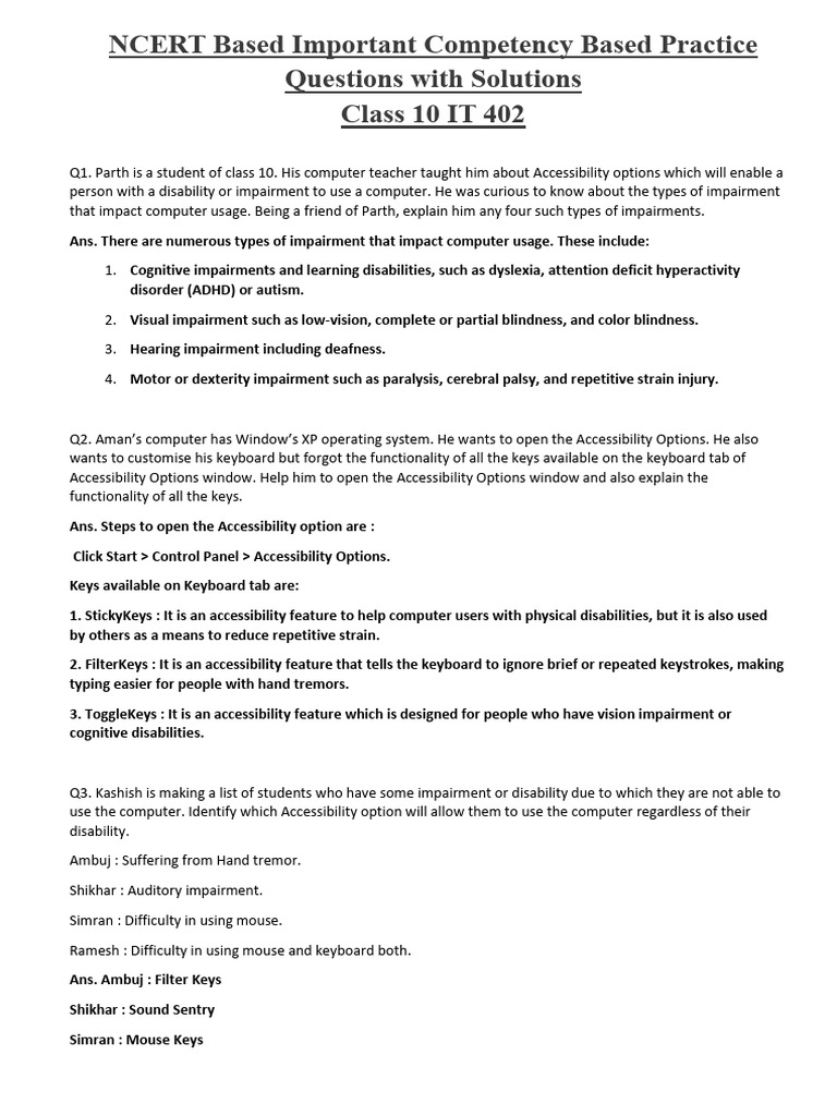 NCERT Based Important Competency Based Practice Questions With ...