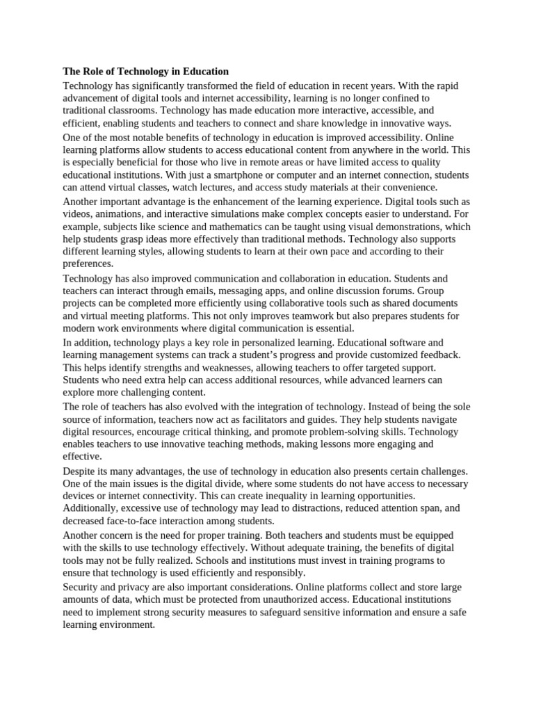 Role of Technology in Education | PDF | Learning | Teachers