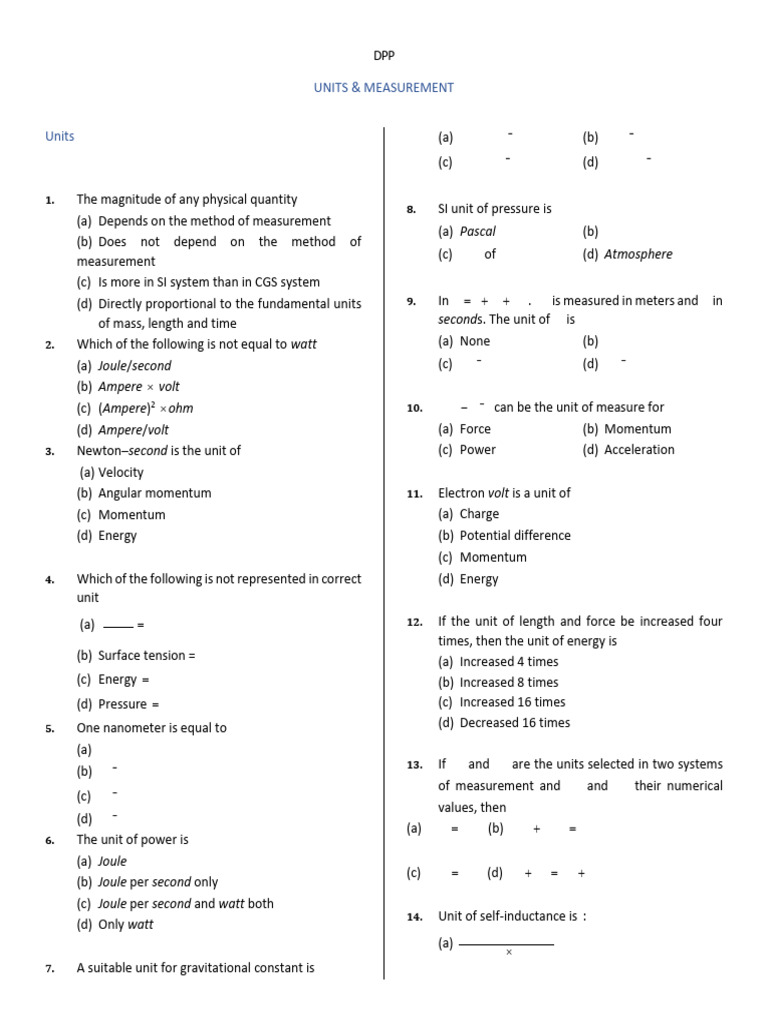 Units & Measurement DPP (Crash Course) | PDF | Volt | Momentum