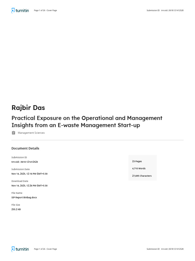 Practical Exposure On The Operational and Management Insights From An E ...