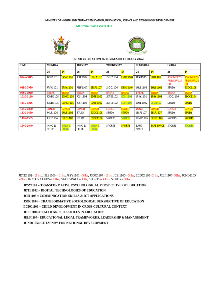 Intake 26 Ecd 14 Timetable 1.1 - 111137 | PDF