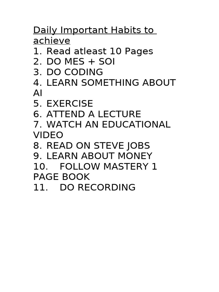 Daily Important Habits To Achieve | PDF