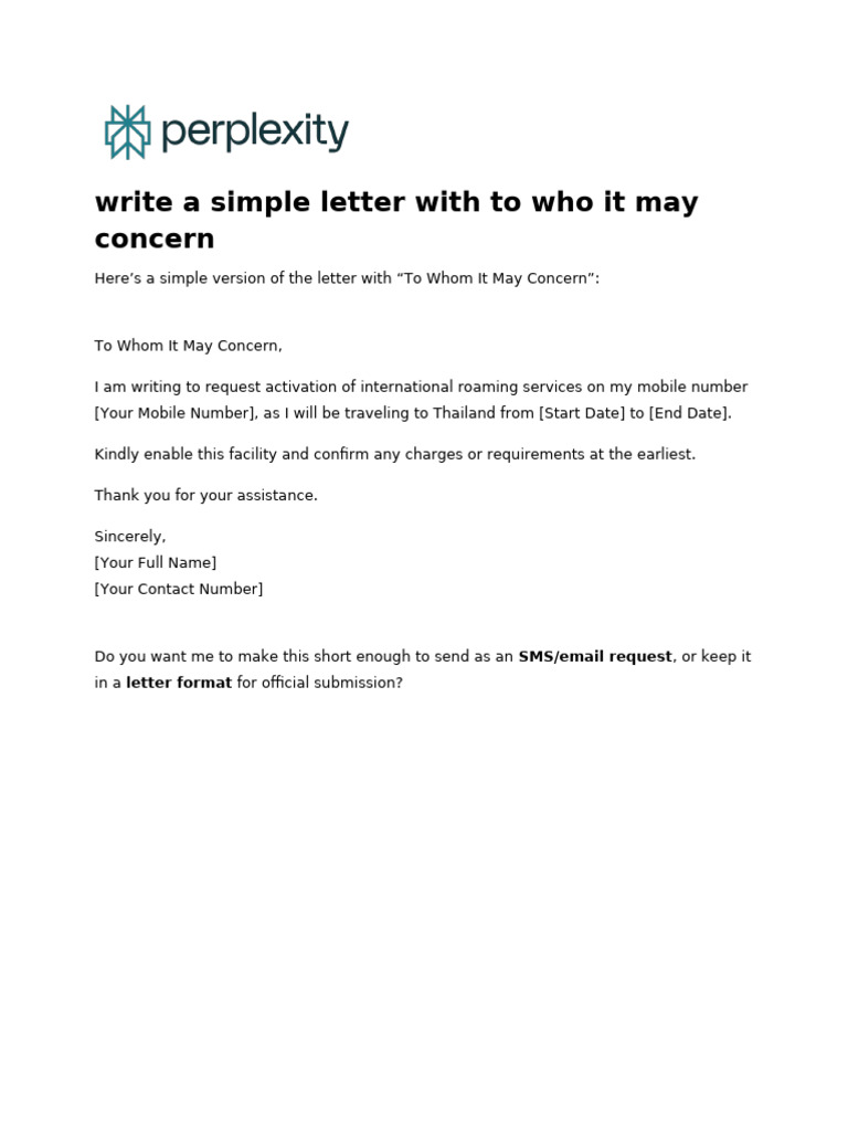 Write A Simple Letter With To Who It May Concern | PDF