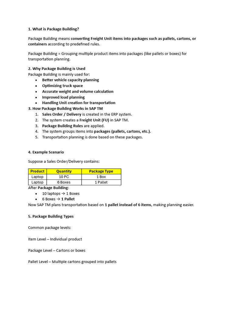 SAP TM Package Building Process | PDF | Center Of Mass | Pallet