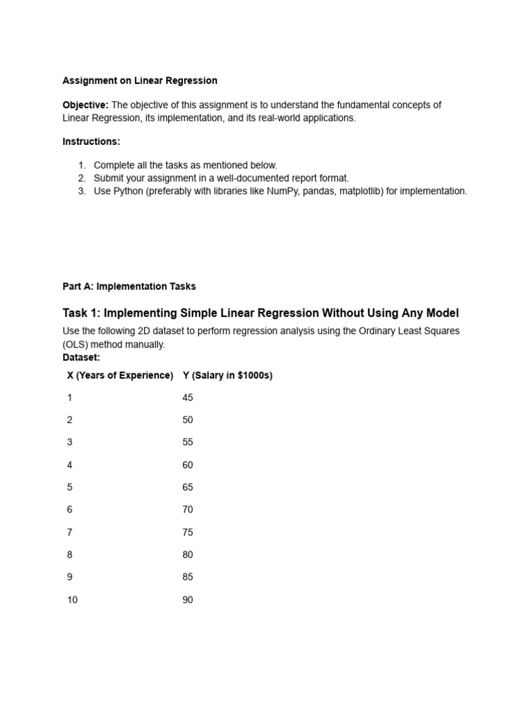 Assignment 3 - Linear Regression Implementation Using OLS and Gradient ...