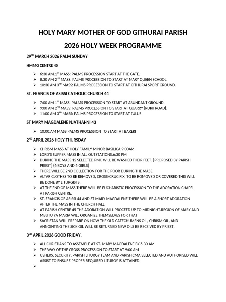 2026 Holy Week Programme | PDF | Mass (Liturgy) | Easter