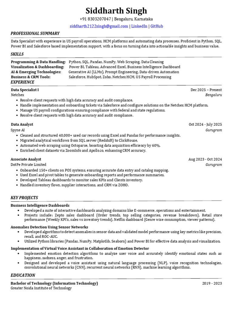 Siddharth Singh Resume | PDF | Information Technology | Computing
