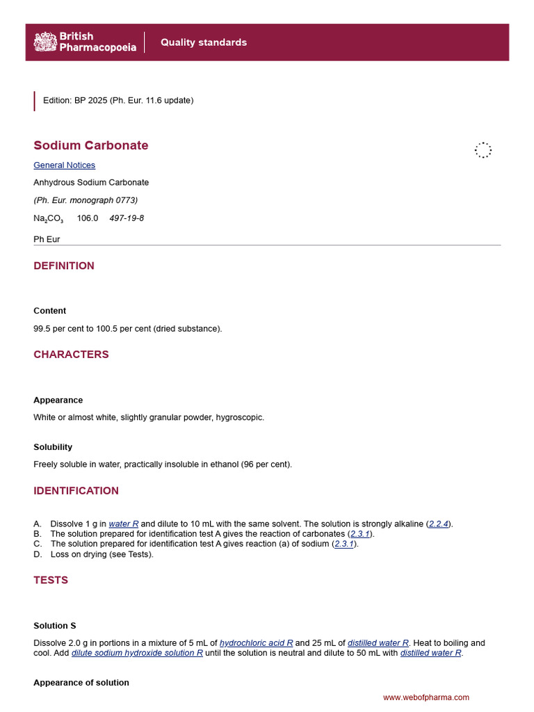 Sodium Carbonate - British Pharmacopoeia | PDF | Sodium Carbonate ...