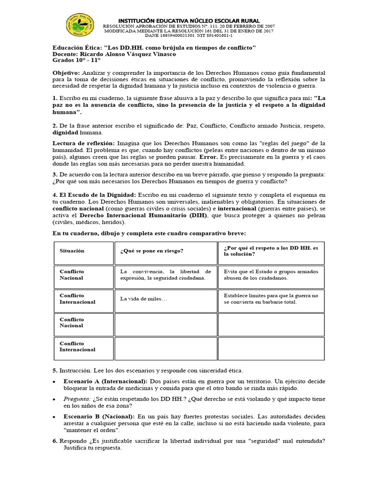 Los DD - Hh. Como Brújula en Tiempos de Conflicto Grado 10 - 11 | PDF ...