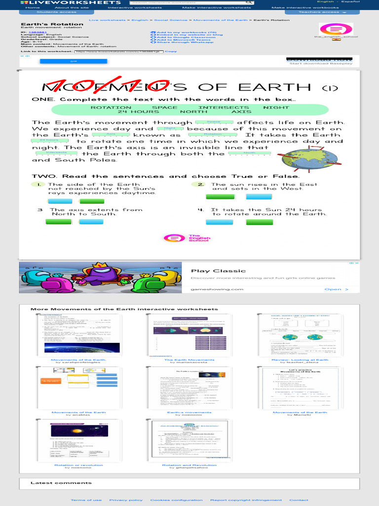 Earth's Rotation Worksheet | PDF | Rotation