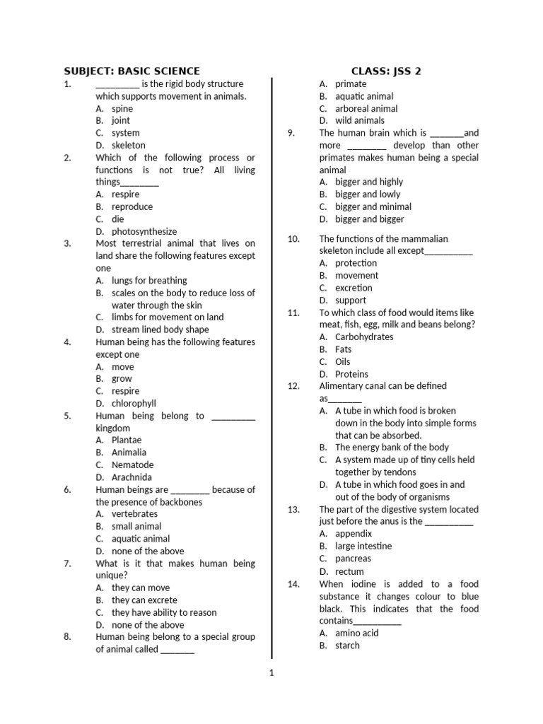 Basic Science Jss 2 | PDF | Digestion | Blood