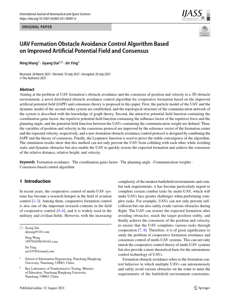 UAV Formation Obstacle Avoidance Control Algorithm | PDF | Unmanned ...