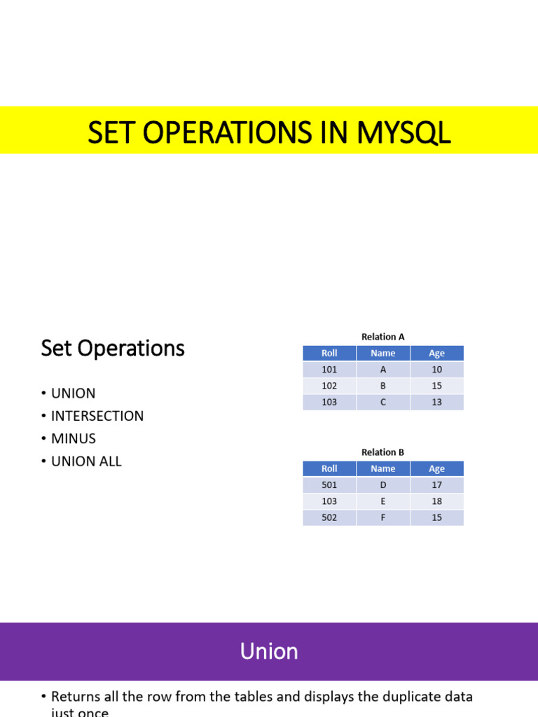 Set Operations in Mysql | PDF | Computing | Programming Paradigms