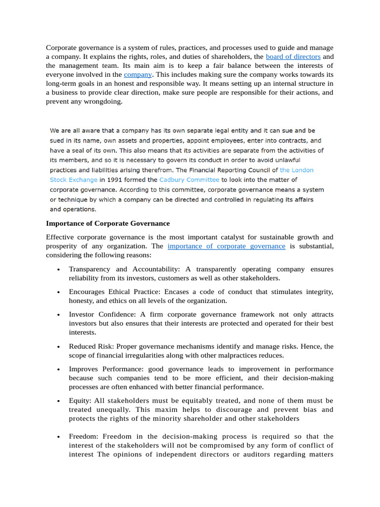 Corporate Governance Is A System of Rules | PDF | Corporate Governance ...
