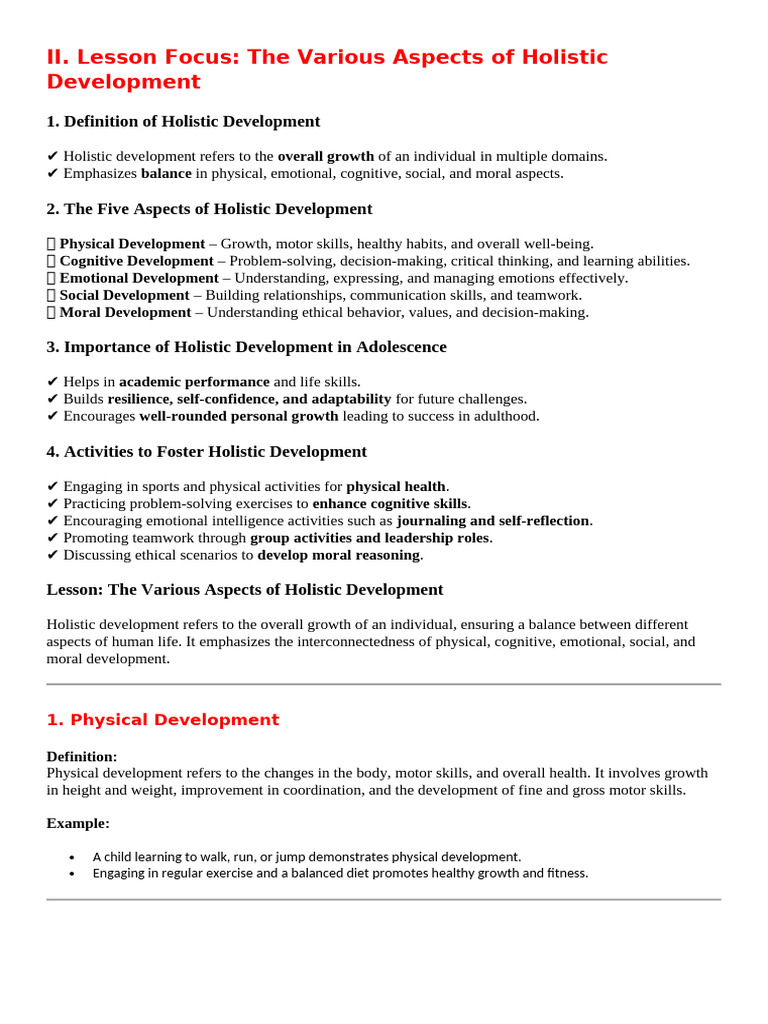 G11 PERDEV COVERAGE LESSON 2 The Various Aspects of Holistic ...