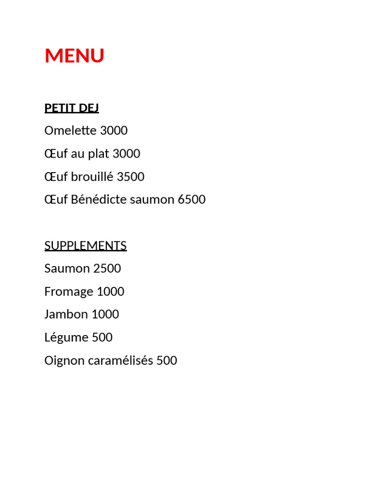 MENU | PDF | sauce | Boisson