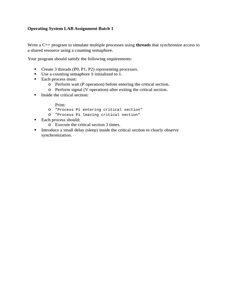 Operating System Lab Assignment VII - Batch 1 | PDF