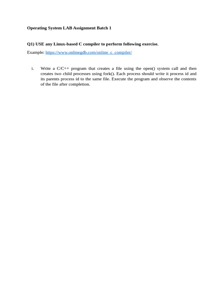 Operating System Lab Assignment III - Batch 1 | PDF
