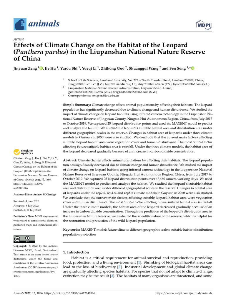 Effects of Climate Change On The Habitat of The Leopard (Panthera ...