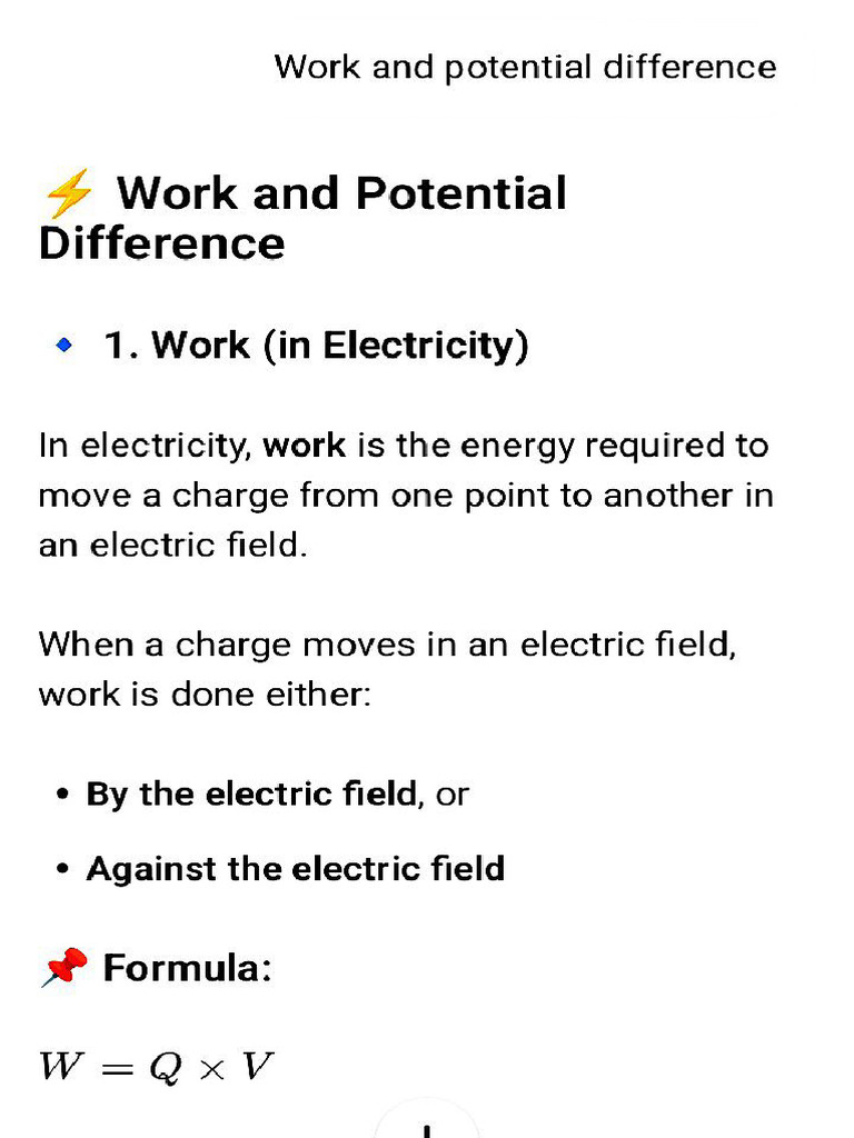 Work and Potential Difference, Potential Difference As Line Integral | PDF