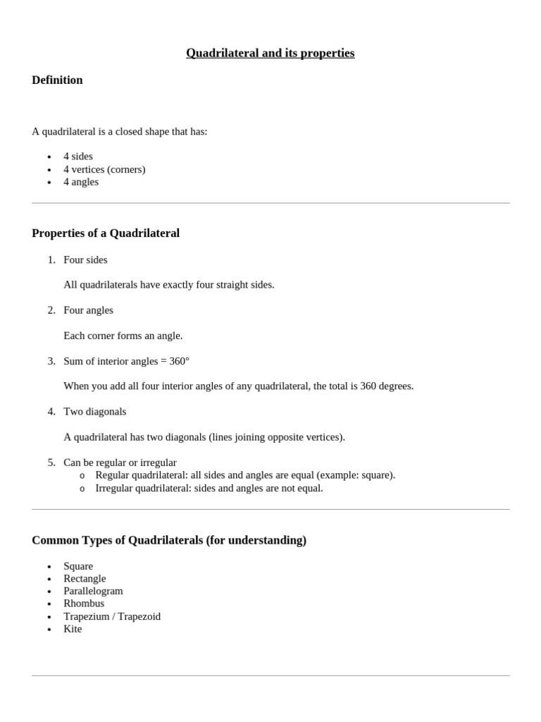 Quadrilateral and Its Properties | PDF | Rectangle | Elementary Geometry