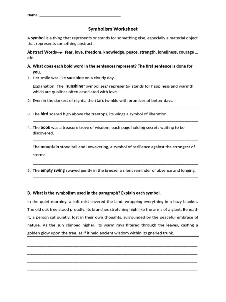 Symbolism Worksheet 10 | PDF