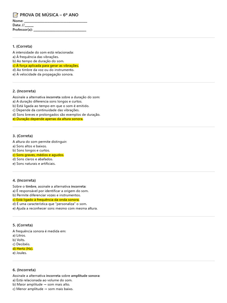 Prova de música 2o bloco | PDF | Som | Voz humana