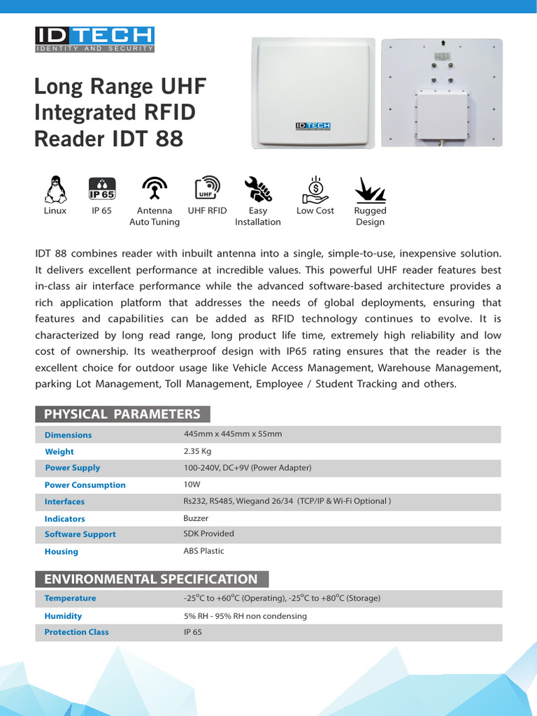 Long Range UHF Integrated Reader IDT 88 | PDF | Radio Frequency ...