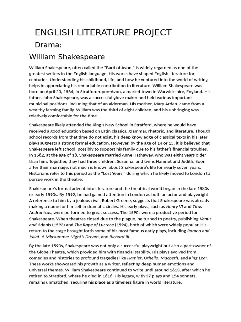 English Literature Project | PDF | William Shakespeare | Maya Angelou