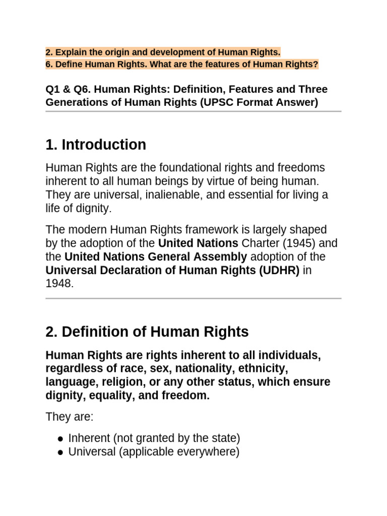 Human Rights Question Bank | PDF | Human Rights | Sustainability