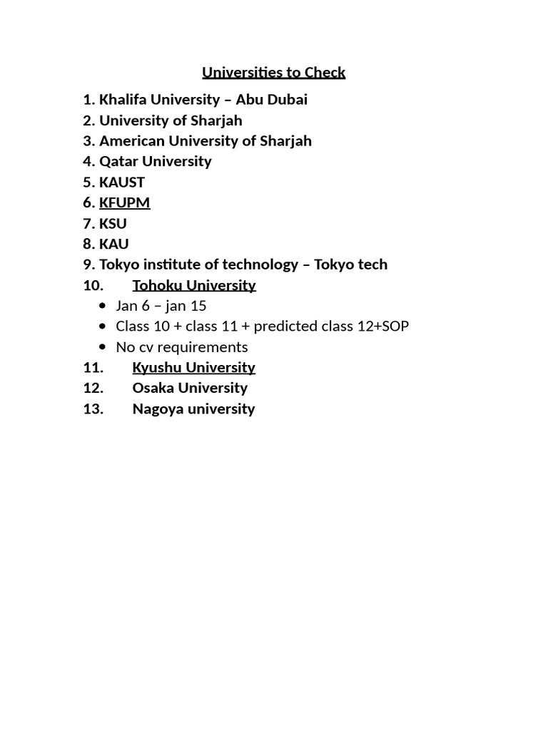 Universities To Check | PDF