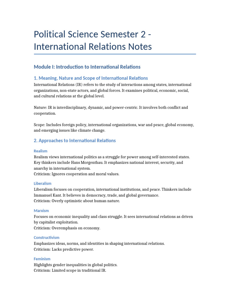 Political Science Module 1 2 Notes | PDF | International Relations ...