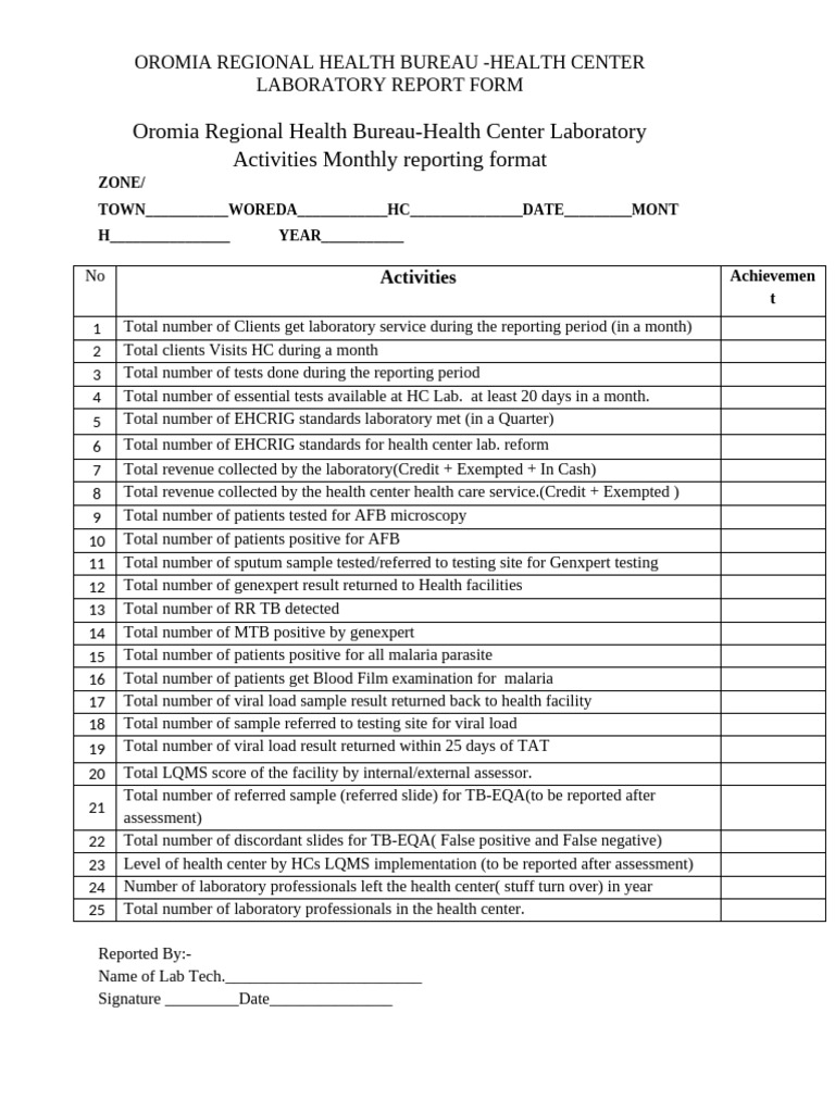 1 HC Laboratory KPI Reporting Format | PDF