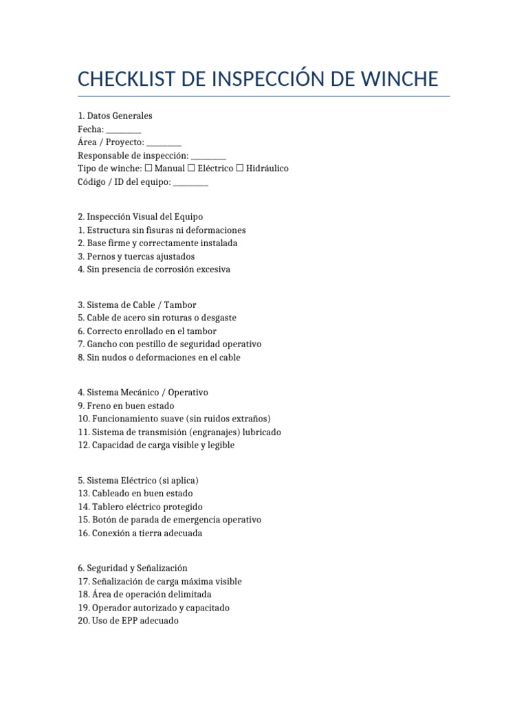 Checklist Winche | PDF