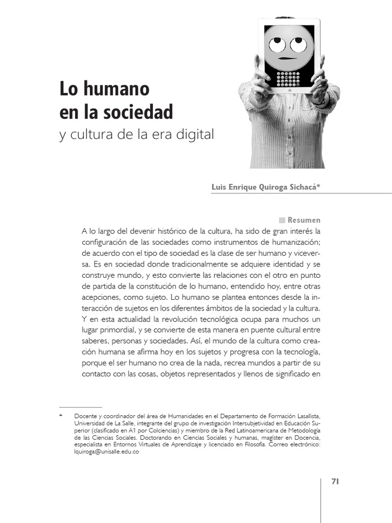 Lo Humano en La Sociedad y Cultura de La Era Digital | PDF