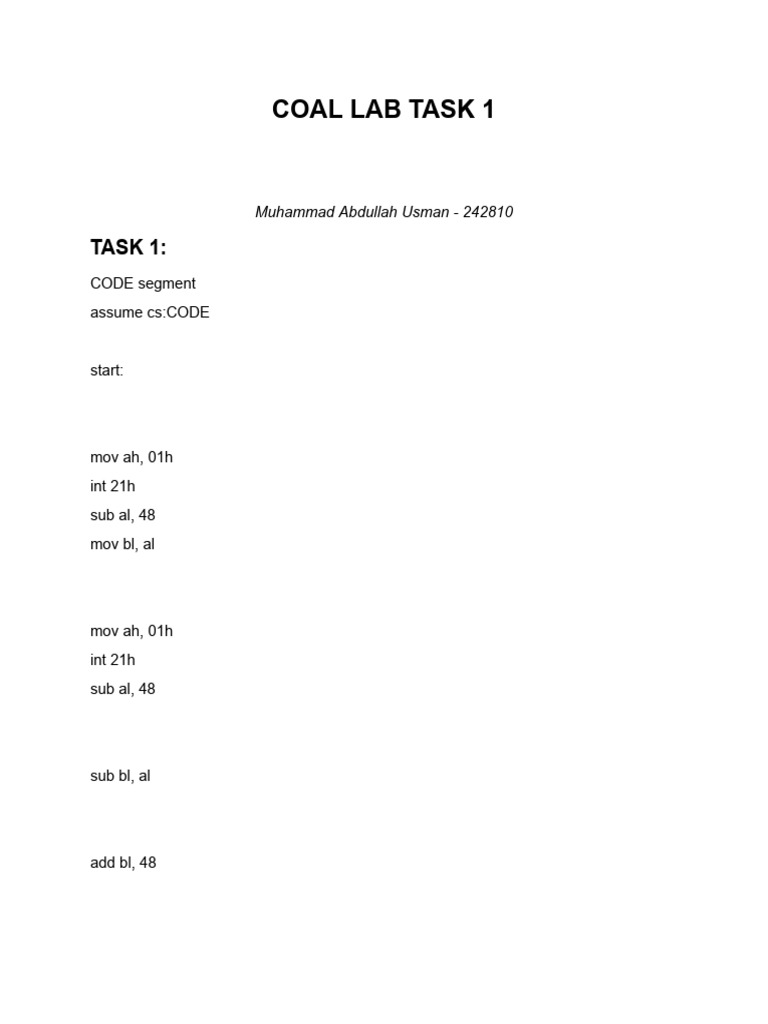 Coal Lab Task 1 | PDF