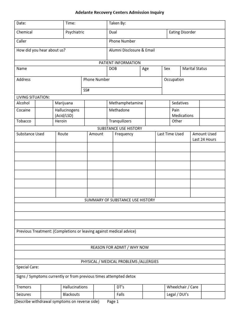 ARC Admission Inquiry | PDF | Substance Abuse | Mental Disorder