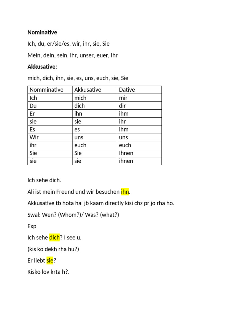 Nom, Akk, Dat | PDF