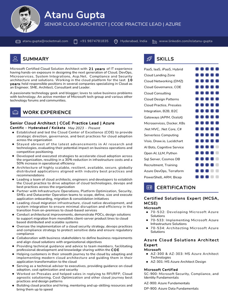 Atanu Gupta-Senior Cloud Architect | PDF | Cloud Computing | Microsoft ...