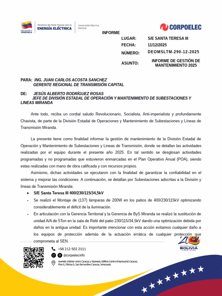 Informe de Gestion 2025 y Metas 2026 | PDF | Transmisión de energía ...
