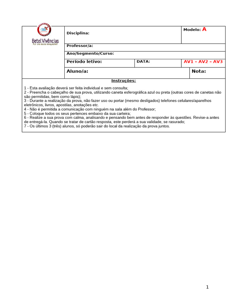 Modelo de Provas-1 | PDF