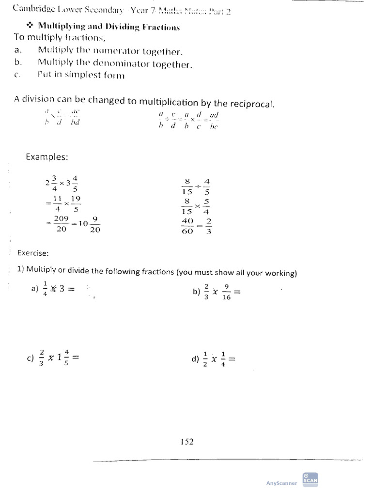 8 - Fractions (Part 2) - Notes Part 2 - P. 152 - 162 (1) - Blank | PDF