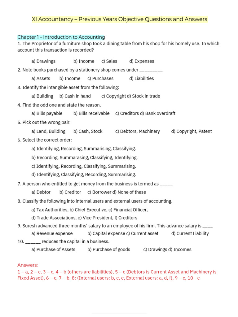 Objective Type Questions | PDF | Debits And Credits | Depreciation