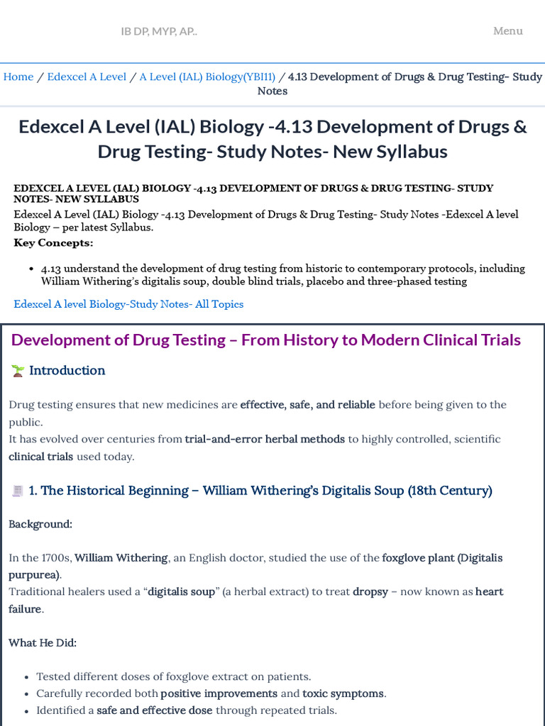 4.13 Development of Drugs & Drug Testing - Study Notes | PDF | Phases ...