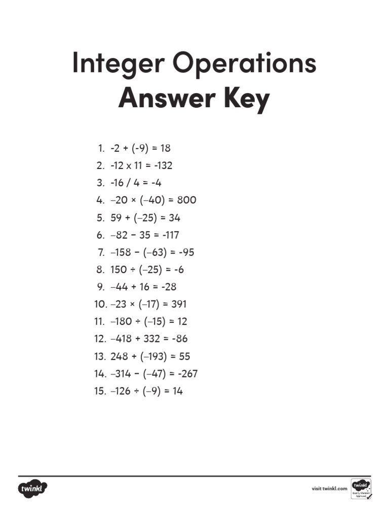 Answer Key Integer Operations Activity | PDF